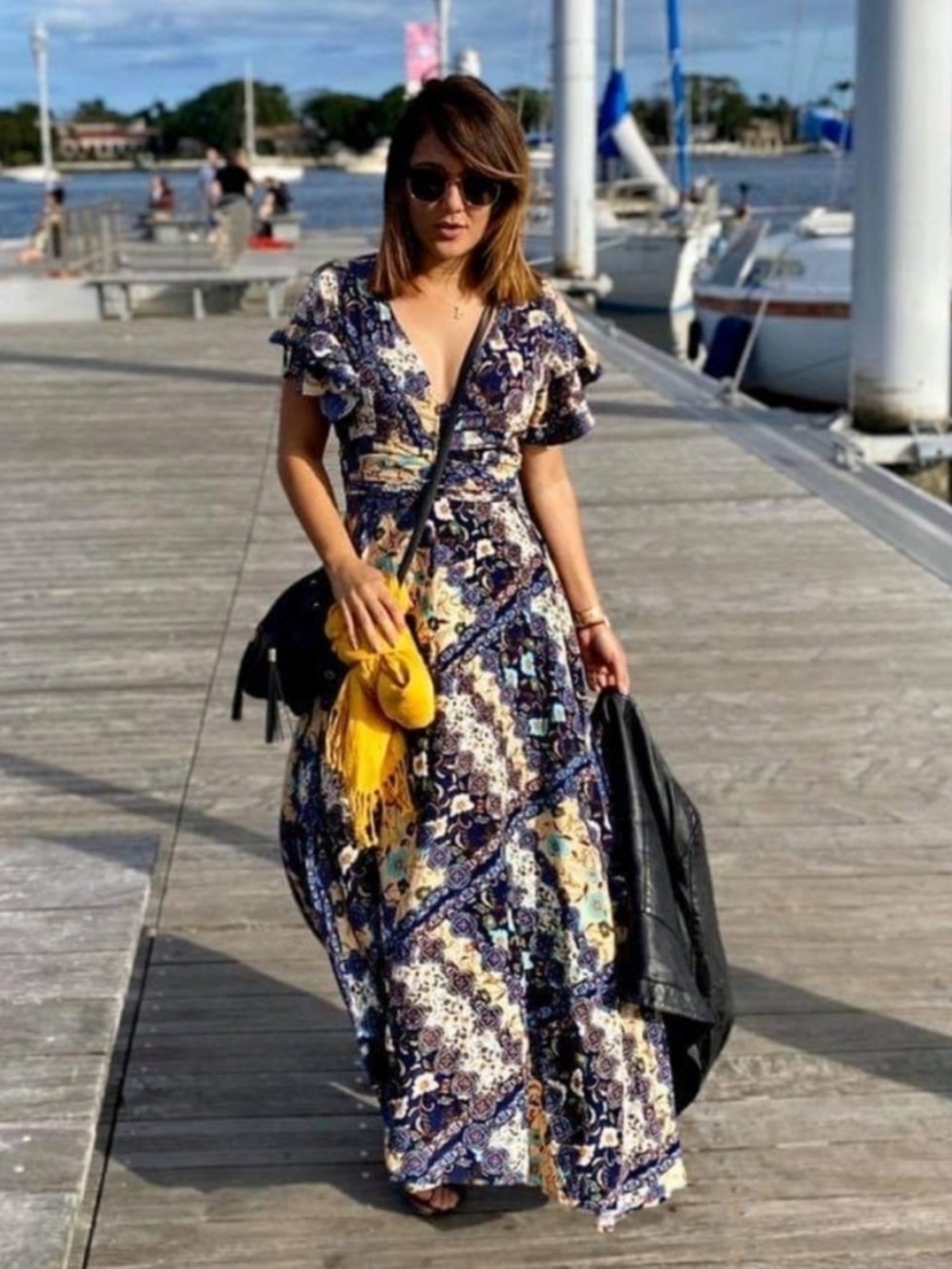 Abel The Label Anthropologie Floral Flutter Sleeve Maxi Dress XS